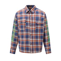 thumbnail for Spring/Summer 2025 New Cross Border CH Crowe Stripe Plaid Stitched Silver Button Cardigan Shirt Unisex Trend