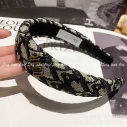 thumbnail for Tiara coreana retrô com bordado da marca D, acessório de cabelo feminino estilo vintage de luxo leve para topo alto do crânio, presilha, elástico de cabelo.