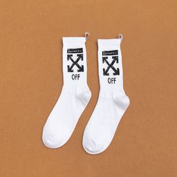 thumbnail for European and American fashion brand OFF socks Street hip hop fork mid-rise socks heel calibration reflective trend men's and women's pile socks