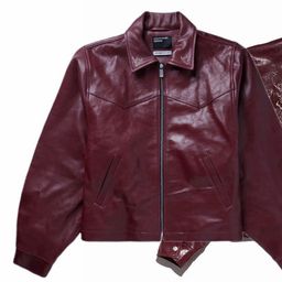thumbnail for Cross-border ERD melancholic rich second-generation burgundy embroidered lapel leather jacket men's and women's trendy brand jacket