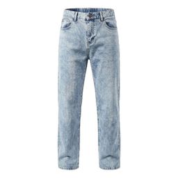 thumbnail for Cross-border in-stock 2026 elastic waist men's jeans, snowflake washed versatile pants, men's loose straight-leg pants, custom style