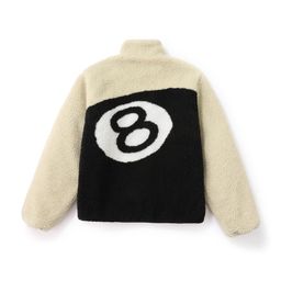 thumbnail for Reversible Retro American High Street Black Eight Black 8 Billiards Flocked Lamb Polar Fleece Zipper Jacket Jacket Men and Women