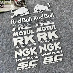 thumbnail for 1 set: 2 pieces of sponsor helmet hollowed-out engraved stickers, reflective motorcycle event logo, motorcycle side protectors