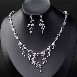 thumbnail for European and American high-end fashion quality zircon series stud necklace set copper gold plated sweater chain bridal jewelry set