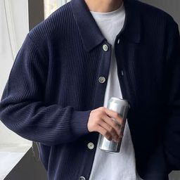 thumbnail for Autumn and winter: dark green lapel knitted sweater, cardigan, jacket, men's loose and lazy sweater, Korean version of men's fashion trendy casual
