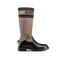 thumbnail for Dijia Canvas Graffiti Knight Boots Women's All-match Slimming Buckle Thick Heel Martin Boots Pattern Finish But Knee-high Boots