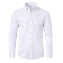 thumbnail for Cross-border four-way stretch non-iron men's long-sleeved shirt foreign trade mercerized vertical sense Amazon European size men's shirt