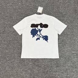 thumbnail for Trendy brand arte new floral leaf rose letter print embroidered men's and women's couple short-sleeved T-shirt base shirt