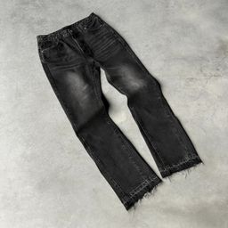 thumbnail for European and American cross-border American retro washed distressed raw edge jeans men's and women's hip-hop casual street loose bootcut pants