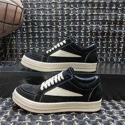 thumbnail for European and American Style Guangzhou Rricowees Men&#039s Low-Top Nappa Leather Triangular Cowhide Black and White Lace-Up Sneakers Trendy Brand Height-Increasing