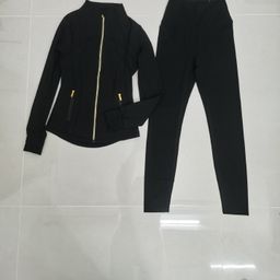thumbnail for LU jacket, cropped pants, yoga set, autumn winter fitness running sports set, body brushed yoga wear jacket