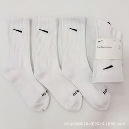 thumbnail for Cross-border 3 pairs of simple solid color tide socks medium and high thick towel bottom sweat-absorbing non-slip tennis sports socks wholesale