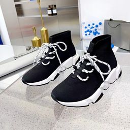 thumbnail for 2025 foreign trade new socks shoes women's shoes spring and autumn elastic knitted lace-up thick bottom flat high strap sneaker