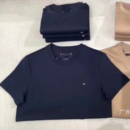 thumbnail for Nova camiseta de exportação atacado verão de manga curta masculina de algodão puro em torno do pescoço Tommy camiseta feminina de manga curta casual camisa de meia manga