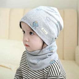 thumbnail for 秋冬季儿童帽子围脖两件套装a类纯棉婴幼儿防风脖套宝宝保暖胎帽