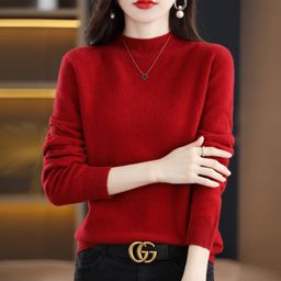 thumbnail for Skin-Feeling 100% Wool First-Line Ready-To-Wear Seamless Autumn and Winter New Short Women's Half Turtleneck Loose Bottoming Knitted Sweater