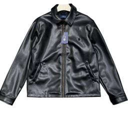 thumbnail for Cross-border PoloRL Raff 25 trendy cool versatile zipper solid color lapel long sleeve leather jacket single jacket jacket for men and women