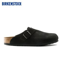 thumbnail for Birkenstock half-slippers thick bottom Birkenstock Baotou sandals and slippers women's outerwear lazy leather cork half-slippers Birkenstock