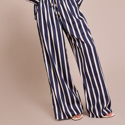thumbnail for 2025 cross-border European and American new foreign trade long-sleeved lapel striped shirt loose shirt trousers two-piece loungewear