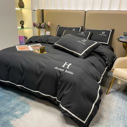 thumbnail for Simple and light luxury style four-piece set gray boys' dormitory quilt cover, sheet sheet, three-piece quilt, a complete set of bedding