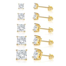 thumbnail for Los aretes de circón de diamantes cuadrados europeos y americanos se adaptan a 5 pares de pendientes de cuatro garras simples para mujeres suministran suministro directo transfronterizo