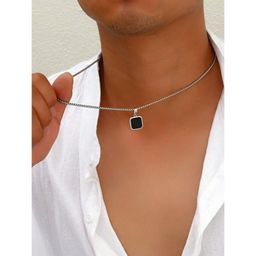thumbnail for 2026 K3760 Cross-Border Export Dropshipping New Black Spray-Painted Pendant Necklace with Stainless Steel Chain