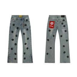 thumbnail for American trendy brand Godspeed street ripped jeans leather embroidered letter logo washed denim shorts for men