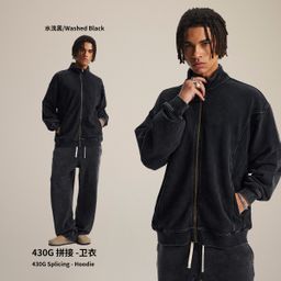thumbnail for Chain trendy men's clothing|2025 autumn and winter new trendy brand YKK zipper stand-up collar cardigan washed and distressed spliced sweatshirt jacket