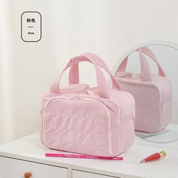 thumbnail for 绗缝化妆包时尚爆款双宽开口大容量蓬松高端旅行便携洗漱收纳包