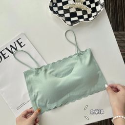 thumbnail for Traceless Strapless Ruffled Underwear Women's Junior High School Senior high school Students Thin Wrap Chest Sling Base Vest without Steel Ring