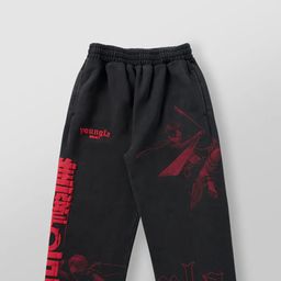 thumbnail for YOUNGLA's new American sweatpants, cotton terry print wide-leg trousers, men's and women's loose casual straight-leg pants