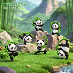 thumbnail for Cross-border new Kung Fu bamboo panda plastic figurines DIY decorative accessories blind boxes and small desktop ornaments