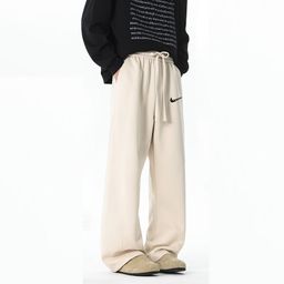 thumbnail for 跨境美式高街弯刀休闲裤子男春季潮牌宽松运动卫裤重磅垂感直筒裤