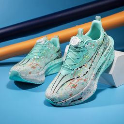 thumbnail for Tênis de corrida para estudantes do ensino fundamental e médio, tênis de corrida com placa de carbono, camuflagem luminosa, fivela giratória, calçados esportivos para corrida de longa distância, exercícios esportivos profissionais