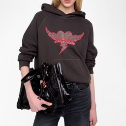 thumbnail for 25 winter new foreign style versatile fleece sweatshirt European and American fashion love wings hot diamond hooded sweatshirt