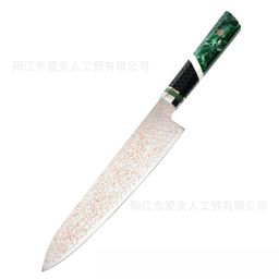 thumbnail for New cross-border three-color copper Damascus steel 8.5-inch cutting knife, beef knife, chef's knife, Western cooking knife, raw fish