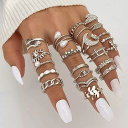 thumbnail for Cross-Border Hot-Selling Fashion Simple Retro Cross Moon Leaf Ring 23-Piece Set Gold Geometric Knuckle Jewelry