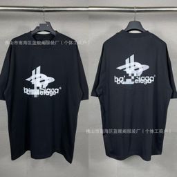 thumbnail for Paris B home wash high version big LOGO icon front and back print embroidery OS classic loose short sleeve T-shirt tide