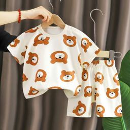 thumbnail for Children's Short-sleeved suit Cotton Girls' Summer Wear Boys T-shirt Baby Baby's Clothes Korean Style Children's Wear Shorts Sports