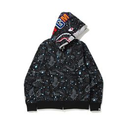 thumbnail for Cross-border foreign trade on behalf of BAPE shark double hat casual sweatshirt zipper jacket starry sky camouflage tide brand loose hoodie