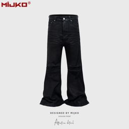 thumbnail for MIJKO Men's Wear Women's Black Coated Trousers Unisex Crease Textured Wide Feet Micro-BootCut Jeans
