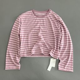 thumbnail for It's easy to wear to the bone, bamboo pink striped sun protection clothing, spring and summer T-shirts, round necks, loose short, long-sleeved women