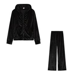 thumbnail for 2022 autumn and winter cross-border European and American Amazon ebay fashion hot rhinestone Korean velvet sports leisure suit two-piece set for women