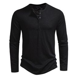 thumbnail for 2024 spring and summer Amazon men's bamboo cotton Henry collar solid color casual fashion long sleeve T-shirt men's base shirt