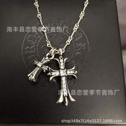 thumbnail for Crouchun's New Full Diamond Double Cross Necklace Retro Pendant Douyin Popular Jewelry Men and Women Couple's Day Bamboo Chain