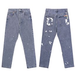 thumbnail for Calças jeans casuais de tamanho grande, estilo europeu e americano, da moda, com estampa de chamas, para homens, mulheres e adolescentes.