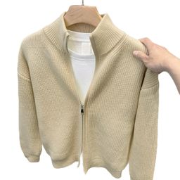 thumbnail for Cross-border explosive euro size plus size cardigan solid color zipper sweater men's and women's knitwear jacket men's stand-up collar factory wholesale