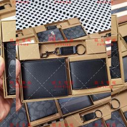 thumbnail for C Men's Old Flower Embossed Short Business Casual Cowhide Wallet Folding Wallet Card Case Keychain Paper Packaging