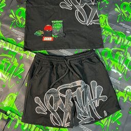 thumbnail for Conjunto de verão Syan Word de algodão puro, gola redonda e manga curta, versão correta de alta qualidade para exportação.