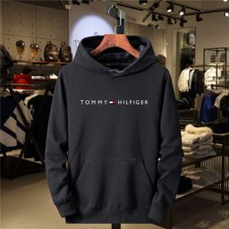 thumbnail for New Cross-Border Tommy Men's Hooded Loose Casual Sports Sweatshirt Solid Color Long-Sleeved Top Printed Clothing